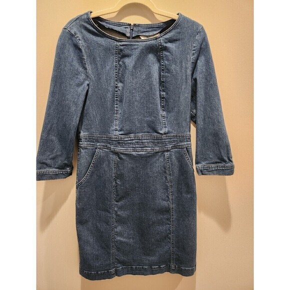 BODEN 'CORALINE' DRESS (W0392) - MID VINTAGE BLUE DENIM 3/4 length sleeve Pocket - Picture 1 of 8
